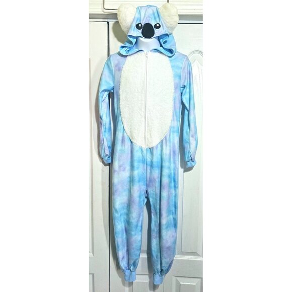 Koala One Piece Girls Costume 8-10 Winter Tie Dye Kigurumi Soft Faux Fur Onesie - Picture 1 of 6